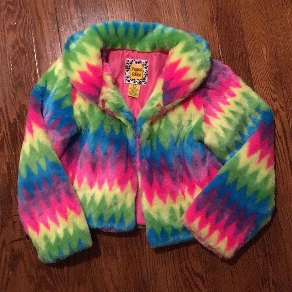 Faux fur multicolored striped jacket. - Picture 1 of 3